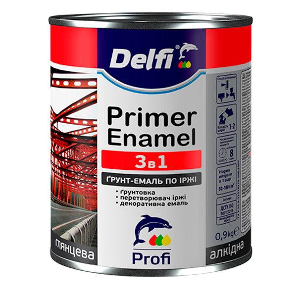 Ґрунт-емаль по іржі 3 в 1 Delfi чорний матовий 0.9 кг