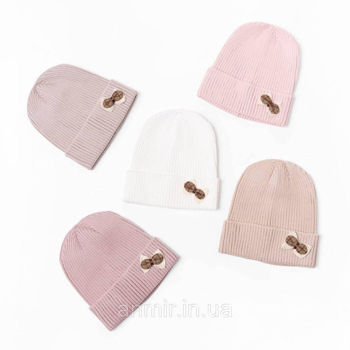 Шапка дитяча в'язка з закотом БАНТИК для дівчинки 50-52рр, кольору міксом