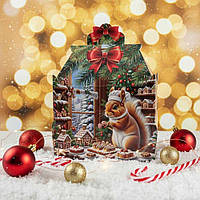 Новорічна картонна упаковка для цукерок і подарунків 1000 г №192 "Білки кухарі" новорічна подарункова коробочка
