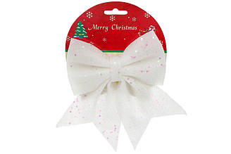Новорічний бант 15*17см білий з діамантовим глітером BonaDi 787-051