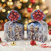 Картонна коробка новорічна для подарунків "Ведмежата" 1000 г №194 упаковка для цукерок та солодощів