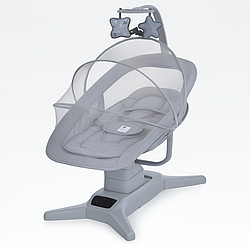 Заколисуючий центр-шезлонг з таймером, Bluetooth, музикою та москітною сіткою, сірий