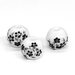 Намистини Куля керамічна 10 мм Ø 2 мм 5 шт. Білий із чорним принтом