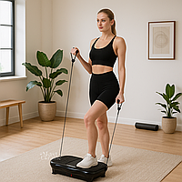 Віброплатформа тренувальна з пультом, петлями та еспандерами, вібраційний фітнес-тренажер для зниження ваги TSVP-1-Black