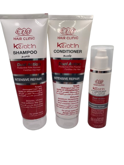 Шампунь + Кондиціонер + Сивороитка  Eva Hair Clinic Keratin Intensive Repair, Єгипет, фото 1