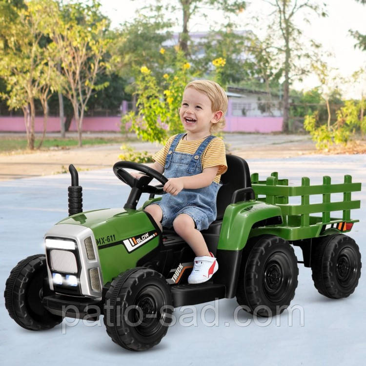 Дитячий електротрактор із причепом із музикою та світлодіодними фарами, фото 1