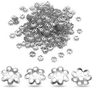 Шапочки для Бусин Залізні, Квітка, Платина, 8х2мм, Отвір 1.2 мм, ~ 330 шт./20г
