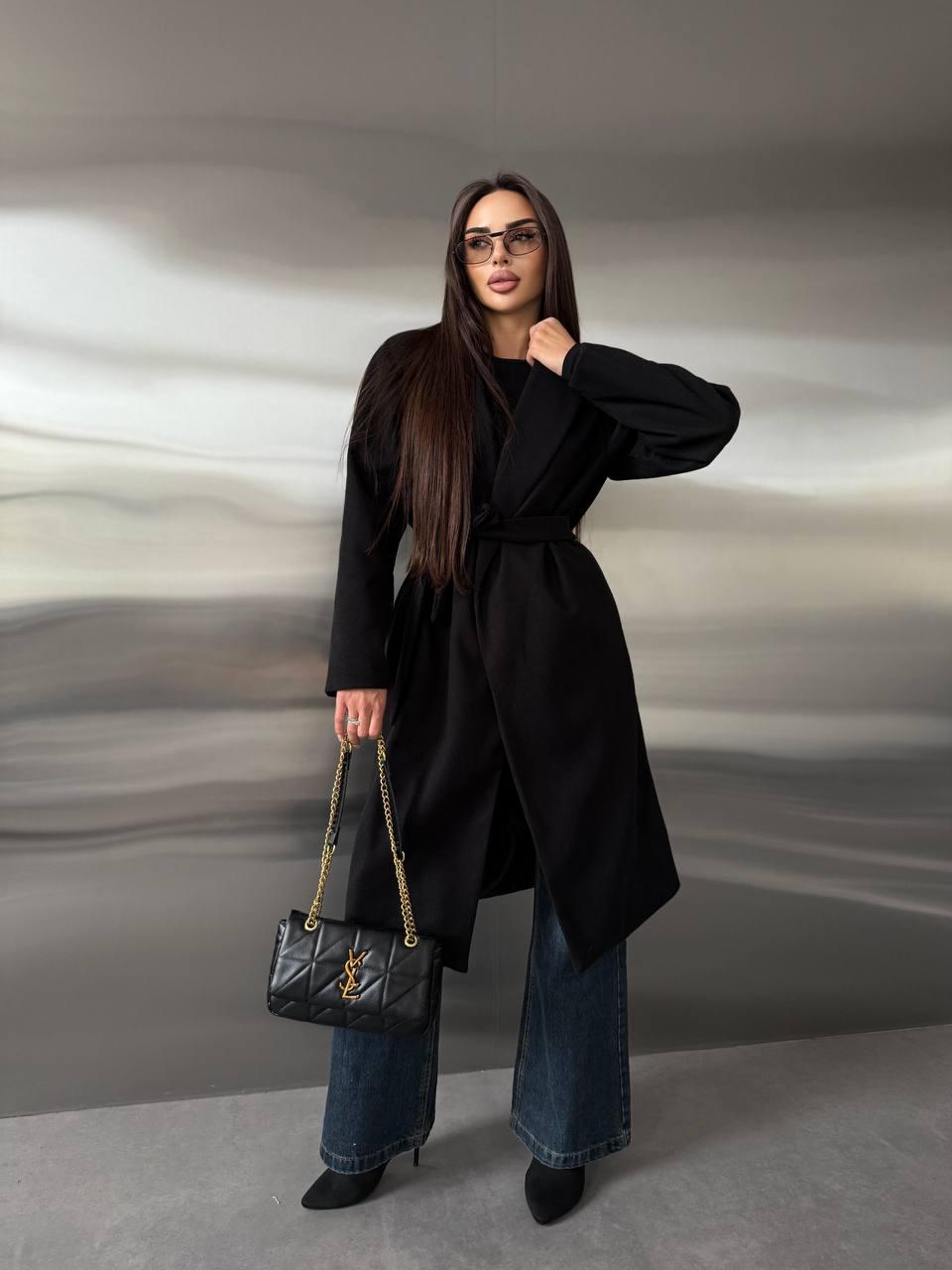 Пальто жіноче кашемірове Модель: 842-0100 Колір: Чорний, шоколад, фото 1