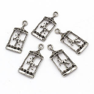 Кулон-Сеттинг Кінь, під стрази, Метал, Античне Срібло, 32х14х2мм, Отвір 2 мм, 5 шт