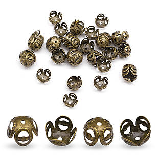 Шапочки, для Бусин, Залізні, Квітка, Бронза, 8х8х5мм, Відв. 1 мм, 50 шт