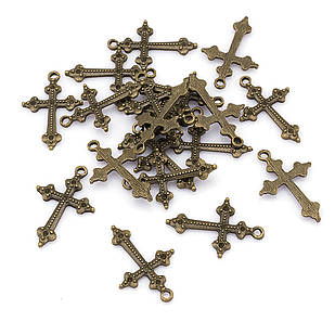 Кулон-Сеттинг Хрест під стрази, Метал, Бронза, 33х22х2мм, Отвір 2 мм, 20 шт