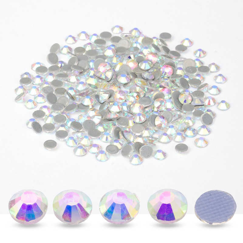 Скляні стрази Термоклейові, Клас AA, Круглі, Грані, Плоскі ззаду, Кристал АВ, 4.6-4.8мм (144 шт), фото 1