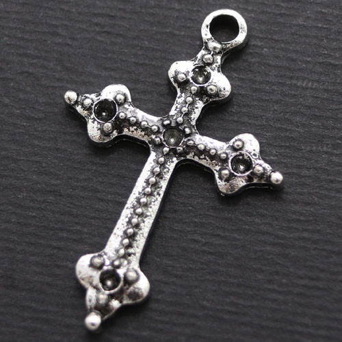 Кулон-Сеттинг Хрест під стрази, Метал, Античне Срібло, 33х22х2мм, Отвір 2 мм, 20 шт, фото 1