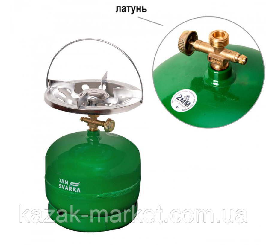 Балон газовий кемпінг Туристичний балон із пальником Пропан на 5 літрів із пальником латунними тарілками "JAN Svarka", фото 1
