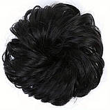 Резинка-шиньйон для волосся – чорний обʼємний пучок термоволокно, фото 2