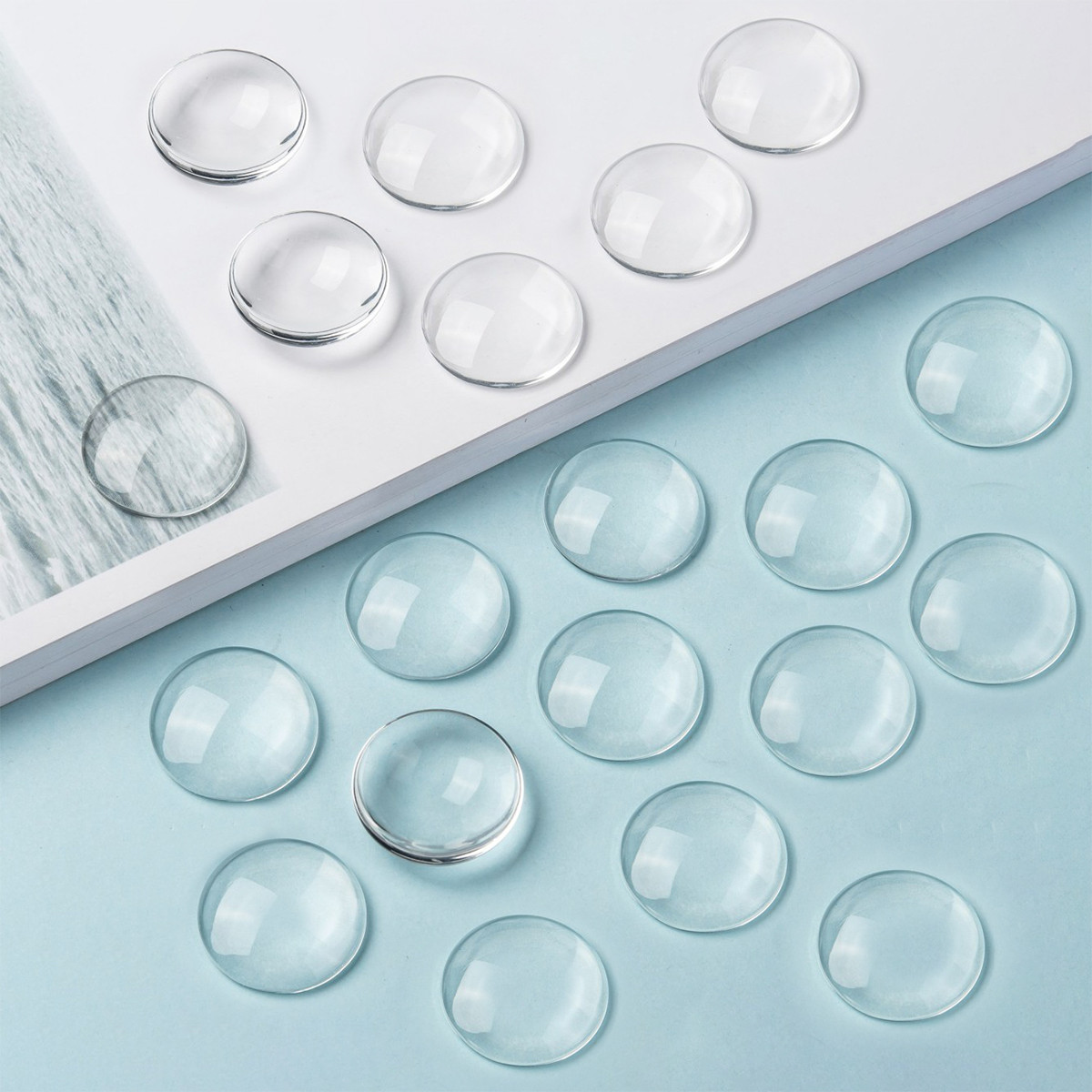 Кабошони Скляні, Круглі, Безбарвний, 12х4мм, 20 шт, фото 1