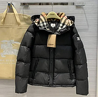 Пуховик Burberry чорний чоловічий зимовий | Куртка з капюшоном у клітинку Burberry London England | Теплий брендовий пуховик stree