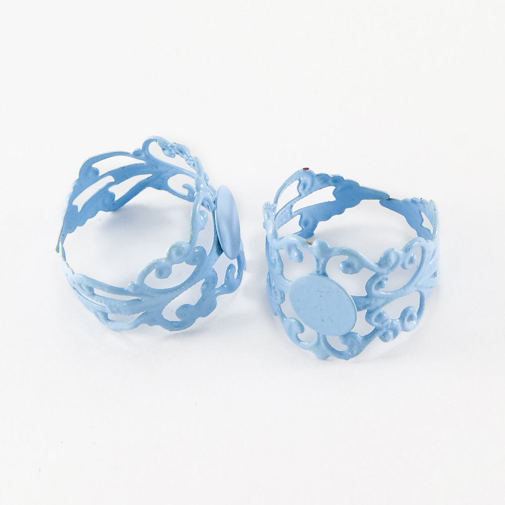 Основа для кільця, Латунь, Філігранна, Колір: Блакитний, Розмір: Діаметр 18 мм, Довжина 16 мм, Товщина 0.7 мм, фото 1