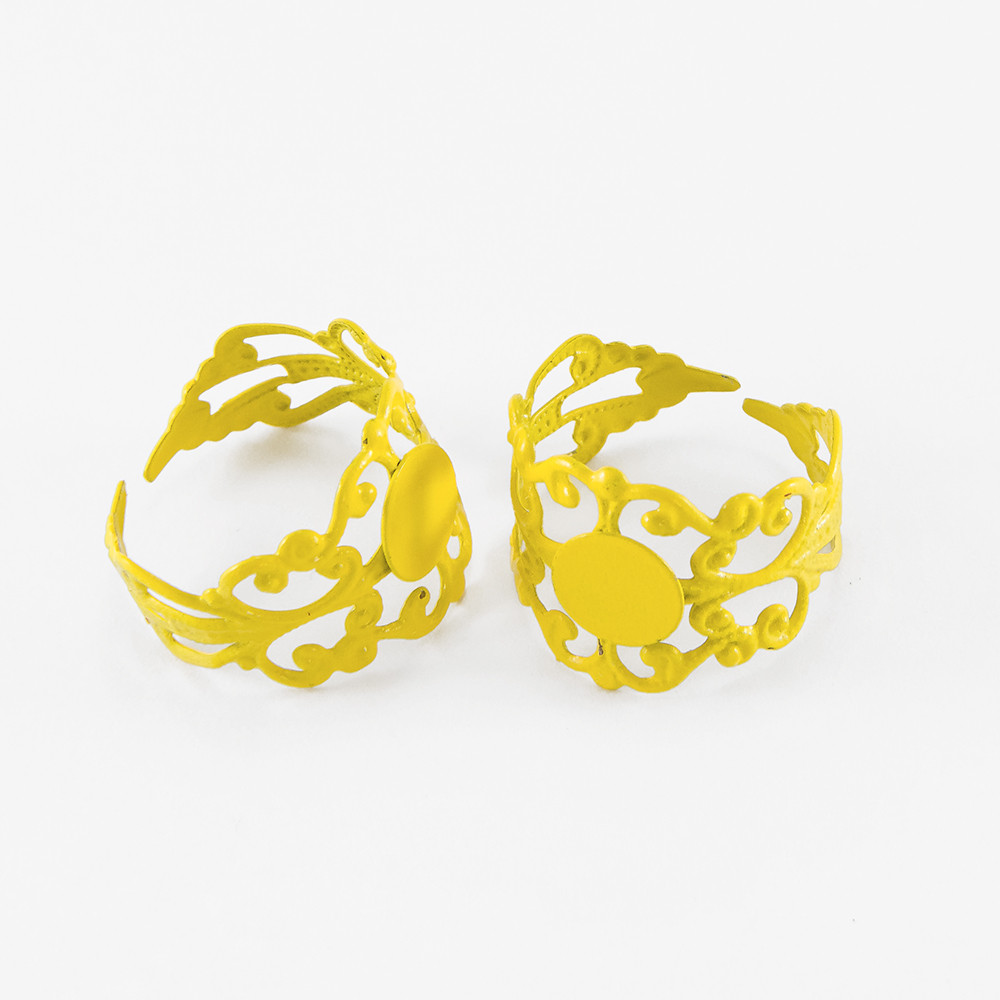 Основа для кільця, Латунь, Філігранна, Колір: Жовтий, Розмір: Діаметр 18 мм, Довжина 16 мм, Товщина 0.7 мм, фото 1