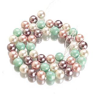 Перли Shell Pearl, Клас А, Круглий, Колір: Мікс, Розмір: 8мм, Отвір 1мм, приблизно 54шт/40см/нитка, 1 нить