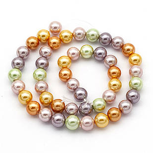 Перли Shell Pearl, Клас А, Круглий, Колір: Мікс, Розмір: 8мм, Отвір 1мм, близько 54шт/40см/нитка, 1 нить