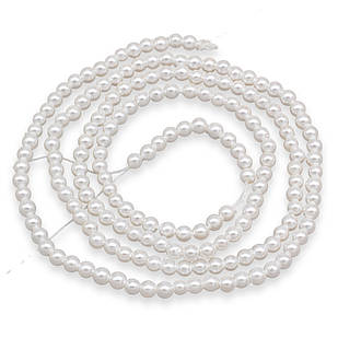 Перли Shell Pearl, Круглі, Колір: Білий, Розмір: 2 мм, Відв 0.5 мм, приблизно 190 шт./40 см/нитка, 1 нить