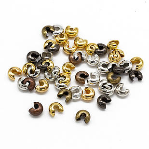 Бусини Кришки Кримпів із Заліза, Оболочки для затискних Бусин Стопперів, Колір: Мікс, Розмір: 3 мм, (50 шт.)