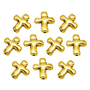 Бусини Метал, Хрест, Античне Золото, 14х12.5х4мм, Одв. 2 мм, 10 шт./пач