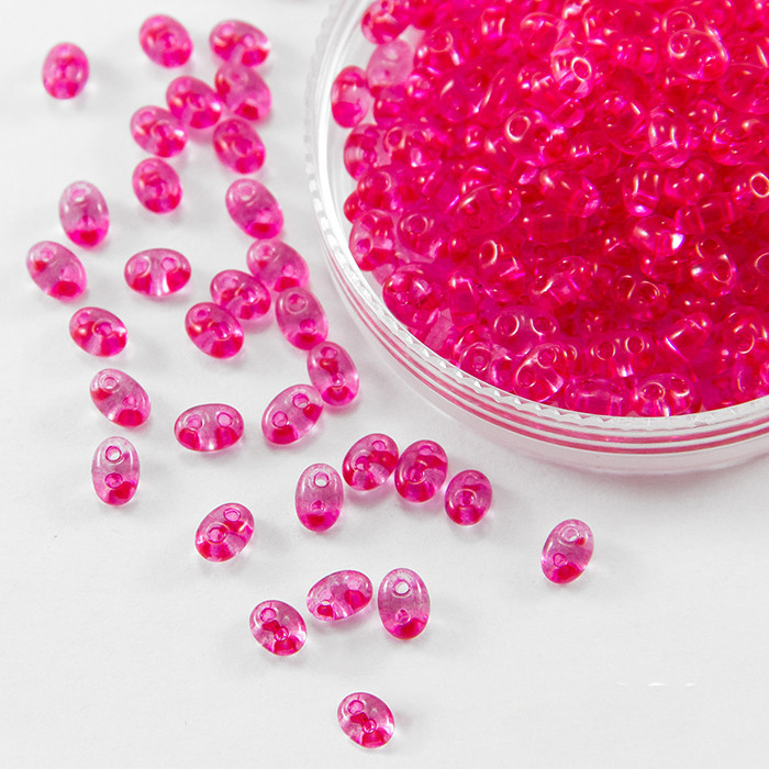 Бісер Preciosa Twin В7017, Прозорий, 2,5х5мм, Рожевий, 50 г, фото 1