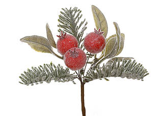 Декоративна гілка з ягід та листя в інеї 18см BonaDi 39-274