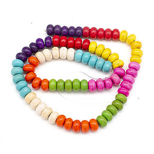 Бусини Синтетична Бірюза, пофарбовані, На нитках, Рондель, Мікс, 8 мм, Товщина 5 мм, Відв. 1 мм, 1 нить