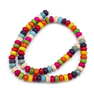 Бусини Синтетична Бірюза, пофарбовані, На нитках, Рондель, Мікс 2, 8 мм, Товщина 5 мм, Відв. 1 мм, 1 нить