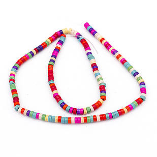 Бусини Синтетична Бірюза, пофарбовані, На нитках, Рондель, Мікс, 4 мм, Товщина 2 мм, Відв. 1 мм, 1 нить