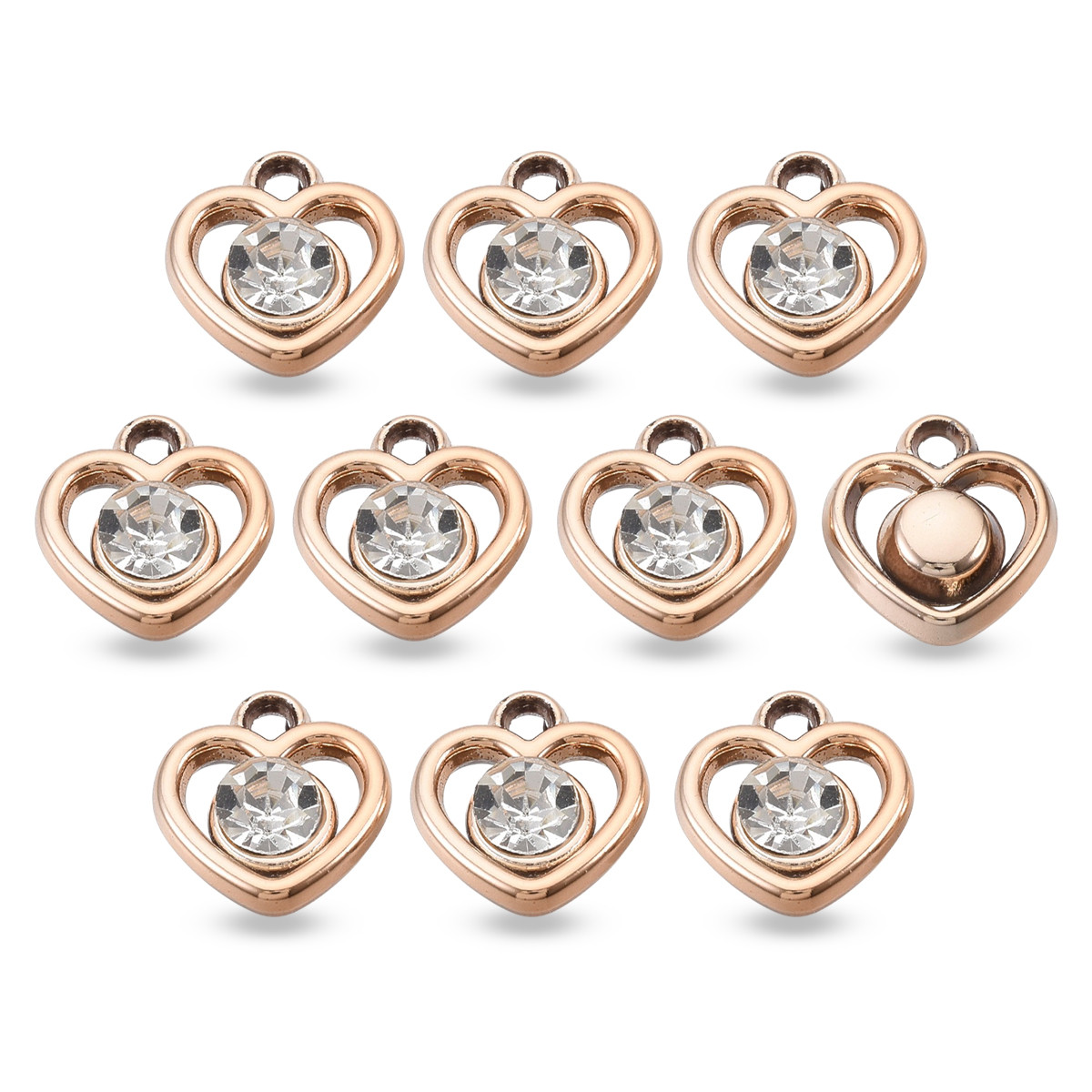 Підвіски Акрил Серце з Акриловими стразами, УФ-покриття, Колір: Світле Золото, Розмір: 14х15х5мм, 10 шт, фото 1