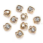 Підвіски Акрил Серце з Акриловими стразами, УФ-покриття, Колір: Світле Золото, Розмір: 14х15х5мм, 10 шт, фото 2