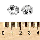 Шапочки для Бусин, Латунь, Стійке покриття плаття, Квітка, Розмір: 13.5х6мм, Отвори 1 мм, 4 шт, фото 2