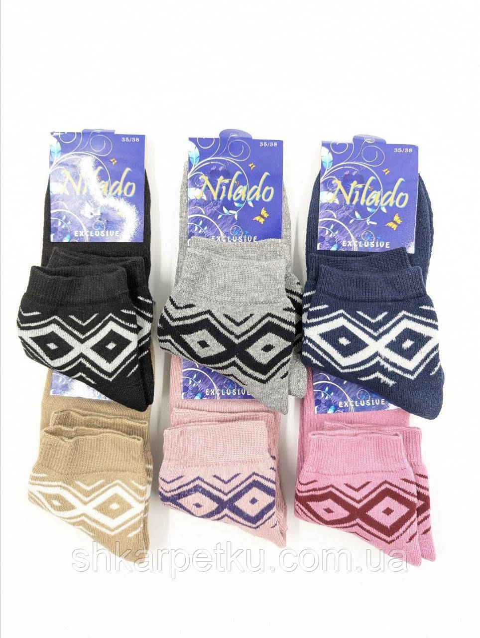 Жіночі шкарпетки махрові Nilado ромби, розмір 35-38, мікс кольорів 12 пар/уп, фото 1