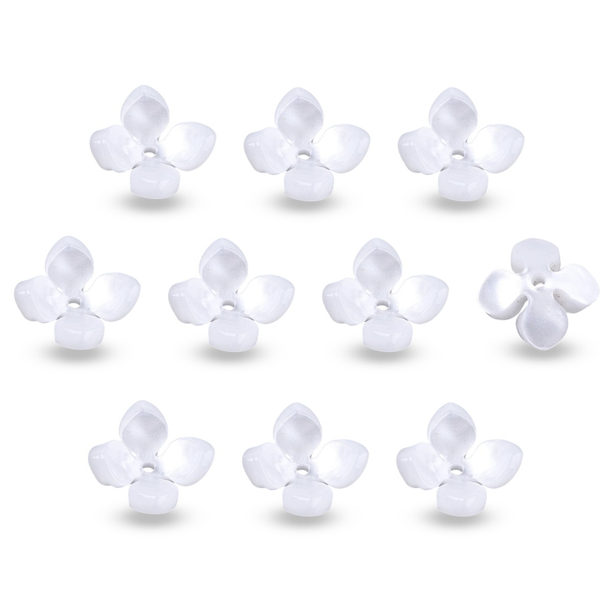 Шапочки для Бусин Смола, Квітка, 4 пелюстки, Білий, 14х14х6мм, Отвір 1.2 мм, 10 шт, фото 1
