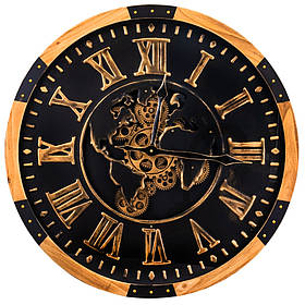 Настінний годинник «Золота карта», 64 см — великий золотий годинник для інтер'єру