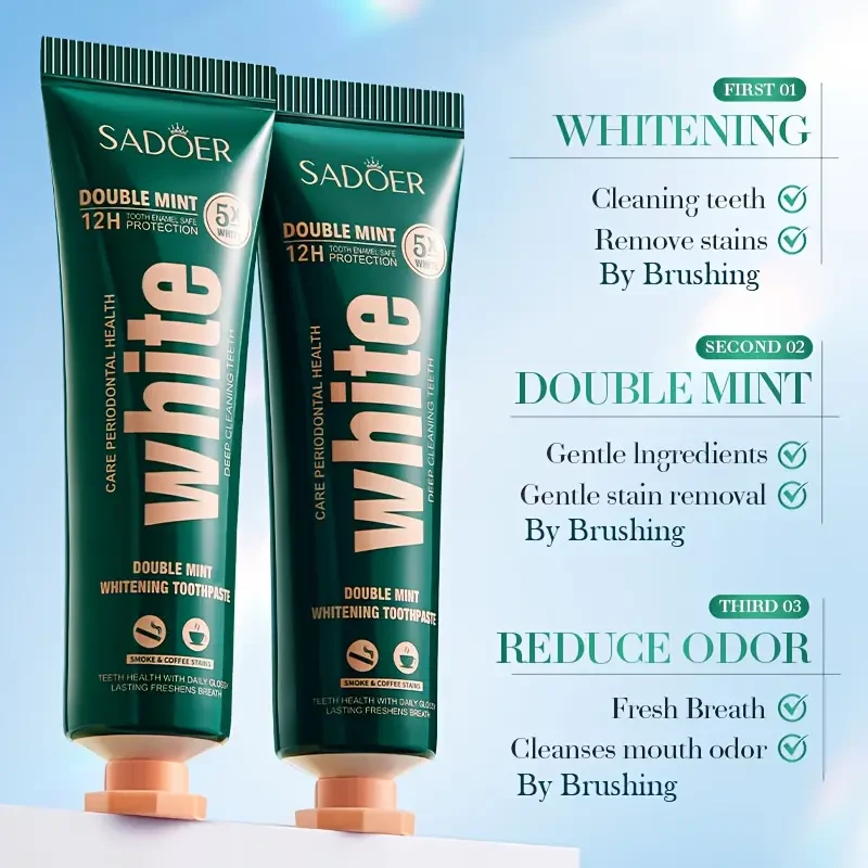 Зубна паста Sadoer Double Mint — освіжаюча формула «Подвійна м’ята» для білосніжної посмішки, фото 1