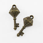 Кулон Ключ, Метал, Колір: Бронза, Розмір: 16x12мм, 10 шт, фото 2