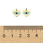 Підвіска Серце з Глазом, Медична Сталь, Покриття Золото 14К, Око, Емаль: Блідо-бірюзовий, 9.5х10х1мм, 2 шт, фото 3