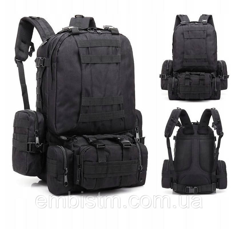 Рюкзак Тактичний армійський EM55B на 55 літрів Чорний з підсумками та кріпленням MOLLE Військовий похідний, фото 1