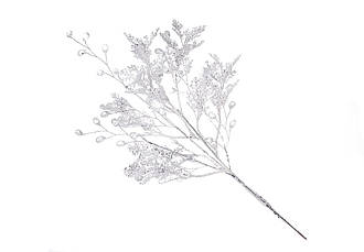 Гілка із хвої з акриловими краплями біла зі срібним глітером 40 см BonaDi 8-453