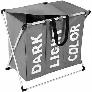 Кошик для білизни Ruhhy 12257 — 3 секції, складна рама, знімні мішки