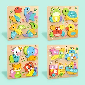 Пазли-вкладиші C 74206 (100) дерев'яна дошка 18х18 см, тематичні об'ємні зображення, великі елементи-вкладиші,