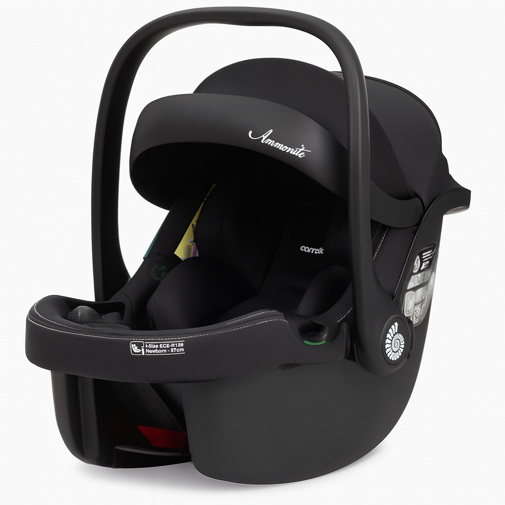 Безпечне автокрісло Carrello Ammonite 0+ — чорне, з капюшоном і м’яким вкладишем, фото 1
