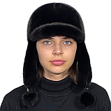 Жіноча норкова хутряна шапка вушанка з козирком, фото 2