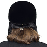 Жіноча норкова хутряна шапка вушанка з козирком, фото 5