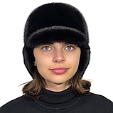 Жіноча норкова хутряна шапка вушанка з козирком, фото 8